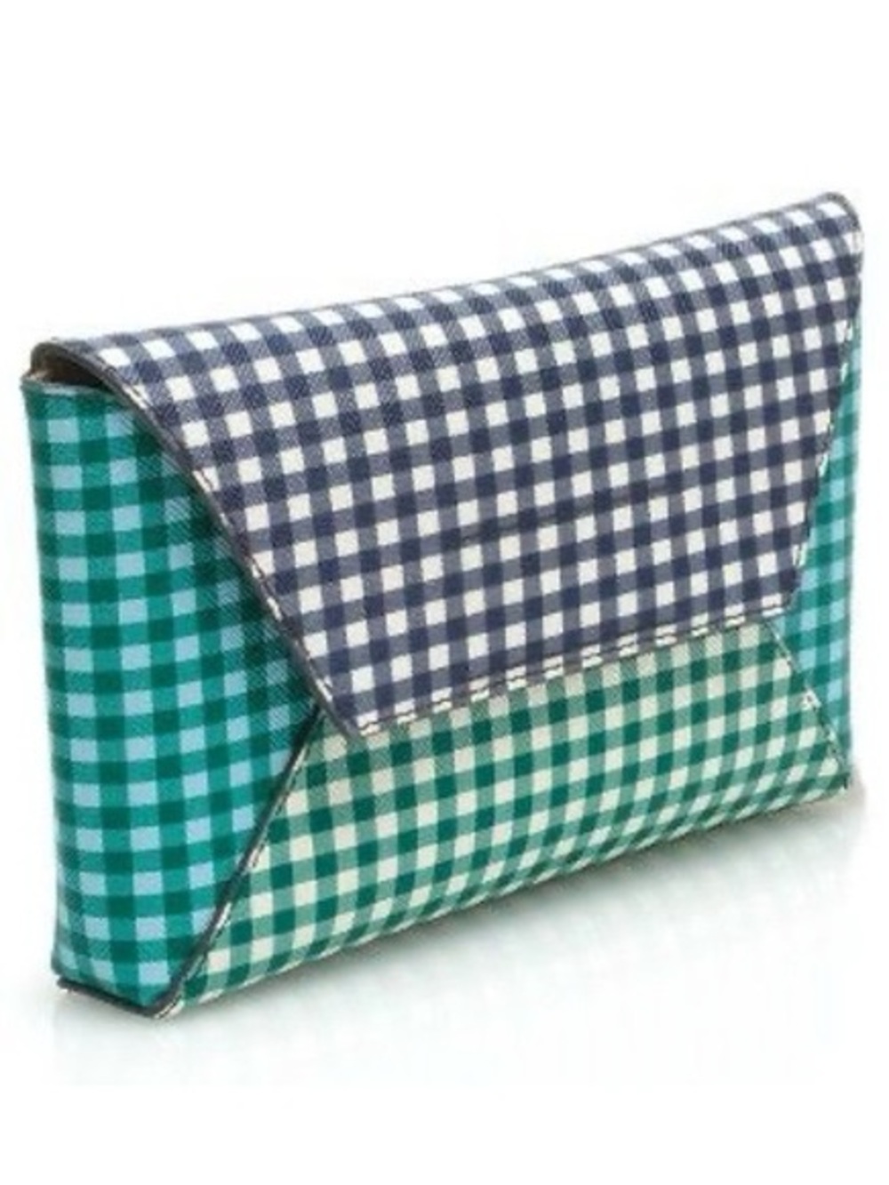 NWT J.Crew Patchwork Gingham Envelope Clutch Bag Green Navy Teal